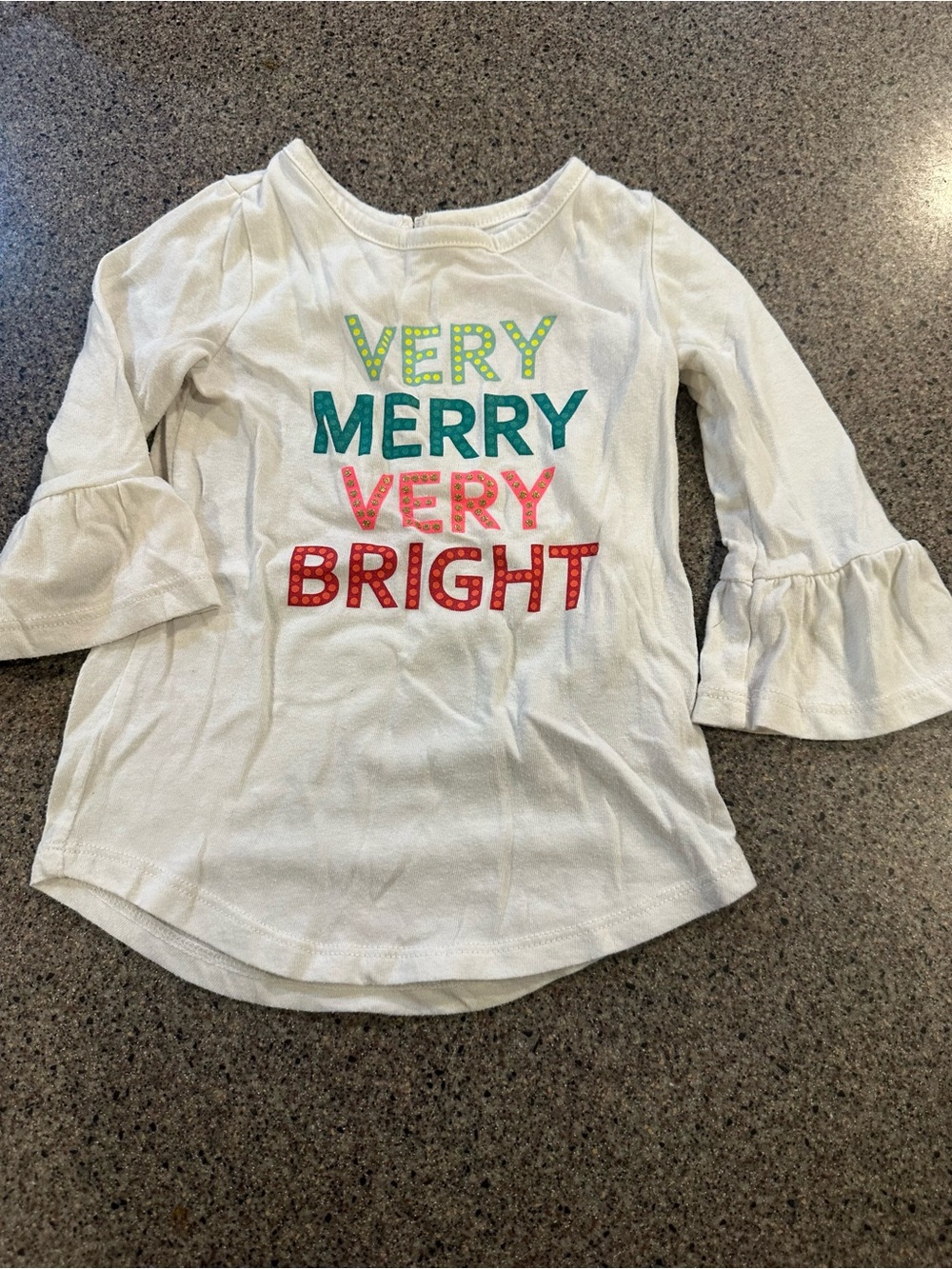 Cat & Jack White Long Sleeve Tee with Colorful 'Very Merry Very Bright' Graphic